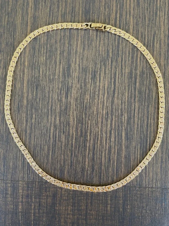 TEXTURED GOLD YONE GLAT CURB LINK CHAIN NECKLACE Vintage Style - Picture 5 of 9